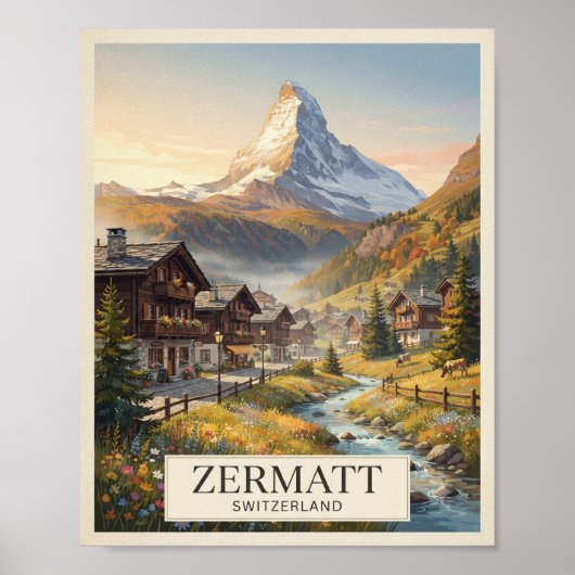 Oude Zermatt Zwitserland Reisposter Poster (Voorkant)