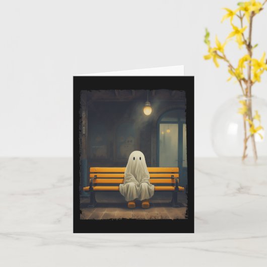 Oude Zoete Geest Wachtend Op Stoel Hallow Kaart (Gele Bloem)