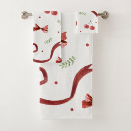 Oude Zoete Kers en Rode Strik Bad Handdoek