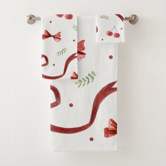 Oude Zoete Kers en Rode Strik Bad Handdoek (Insitu)