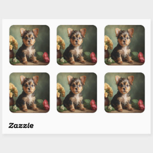 Oude Zoete Puppy Yorkshire Terrier Hond Portret Vierkante Sticker