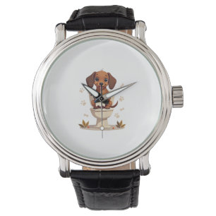 Oude zoete takshond op toilet cartoon badkamer horloge
