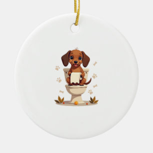 Oude zoete takshond op toilet cartoon badkamer  keramisch ornament