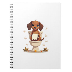Oude zoete takshond op toilet cartoon badkamer notitieboek