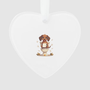 Oude zoete takshond op toilet cartoon badkamer  ornament