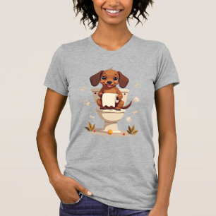 Oude zoete takshond op toilet cartoon badkamer  t-shirt