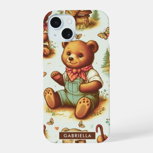 Oude Zoete Teddybeer Patroon iPhone 15 Case (Achterkant)