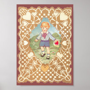 Oude zoete Valentijnsdag, jongen op de weide Poster