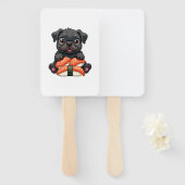 Oude zoete zwarte pug sushi cartoon vectorillustra handwaaier (Voorkant en achterkant)
