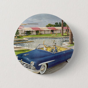 Oude zomervakantie, Cabriolet en Motel Ronde Button 5,7 Cm
