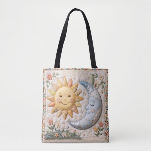 Oude Zon Maan Quilt Stijl Print Tote Bag (Voorkant)