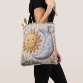 Oude Zon Maan Quilt Stijl Print Tote Bag (Dichtbij)