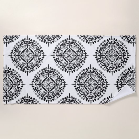 Oude zon met symbolen zwart wit strandlaken (Voorkant)