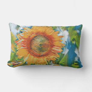 Oude zonnebloem aquarel groene blauwe achtergrond kussen