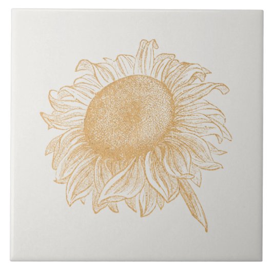Oude zonnebloem -  bloempkunst tegeltje (Voorkant)
