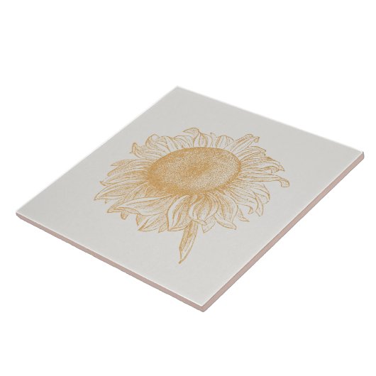 Oude zonnebloem -  bloempkunst tegeltje (Zijkant)