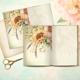 Oude zonnebloem & Blush Pioenroos Junk Journal Pag