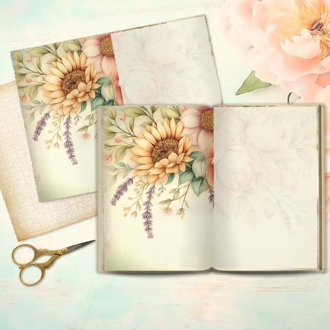 Oude zonnebloem & Blush Pioenroos Junk Journal Pag (Creator heeft geüpload)