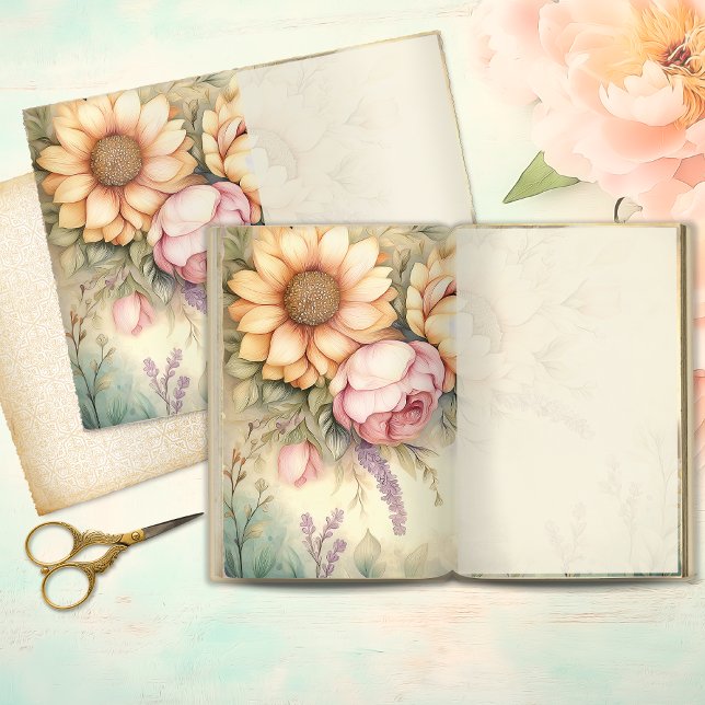 Oude Zonnebloem & Blush Pioenroos Junk Journal Pag (Creator heeft geüpload)