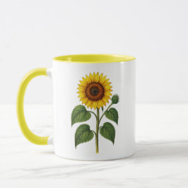 Oude zonnebloem mok met gele handvat, binnenkant