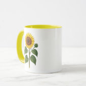 Oude zonnebloem mok met gele handvat, binnenkant (Voorkant links)