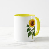 Oude zonnebloem mok met gele handvat, binnenkant (Voorkant rechts)