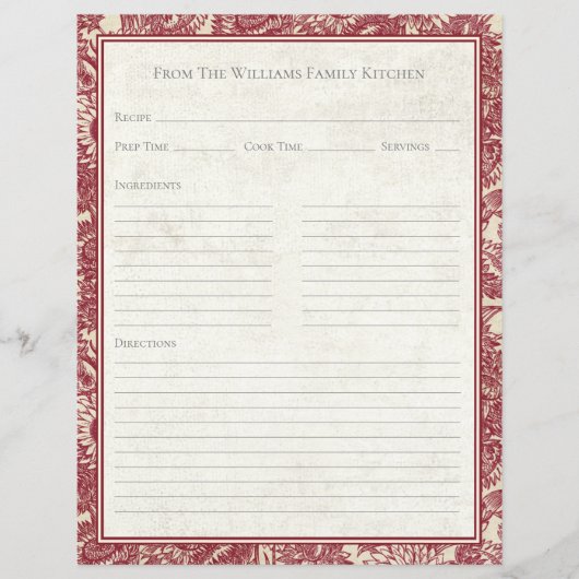 Oude zonnebloem toile rode recept papier vel (Voorkant)