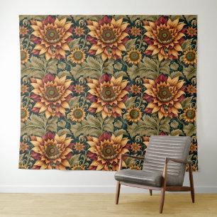Oude zonnebloem Victoriaanse artistieke bloemkunst Wandkleed