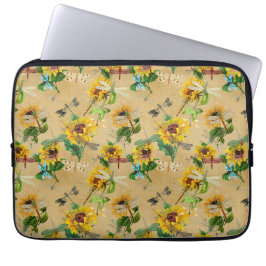 Oude zonnebloemen en libellen laptop sleeve