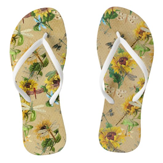 Oude zonnebloemen en libellen   teenslippers (Voetbed)