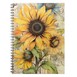 Oude zonnebloemen. notitieboek