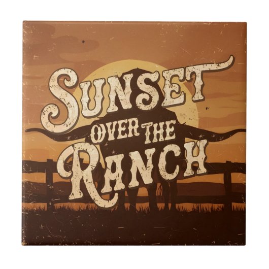 Oude Zonsondergang Boven de Ranch Tegeltje (Voorkant)