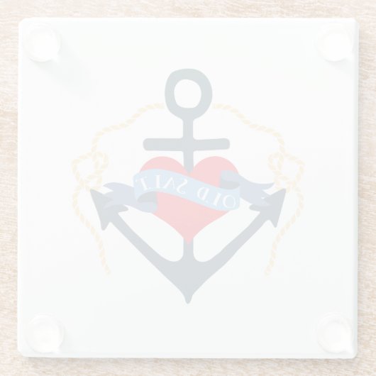 Oude zout Scheepsanker en hart Glazen Onderzetter (Achterkant)