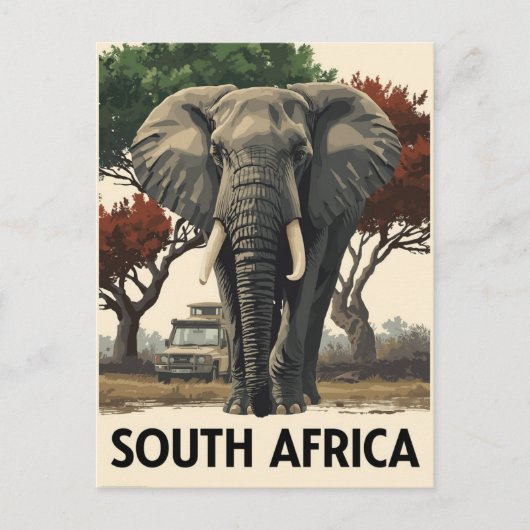 Oude Zuid-Afrikaanse Olifantensafari Reis Briefkaart (Voorkant)