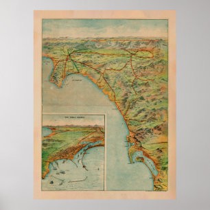 Oude Zuid-Californische kustkaart (1897) Poster