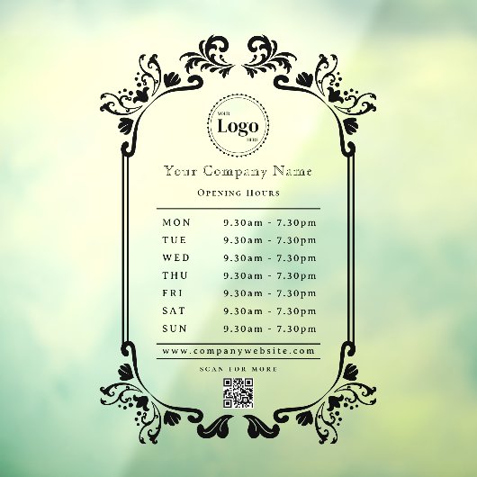 Oude Zwart Bedrijfslogo QR-code Openingstijden Raamsticker (Vel 3)