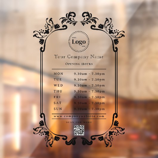 Oude Zwart Bedrijfslogo QR-code Openingstijden Raamsticker (Vel 2)