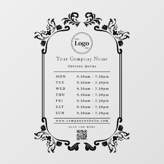 Oude Zwart Bedrijfslogo QR-code Openingstijden Raamsticker (Vel)