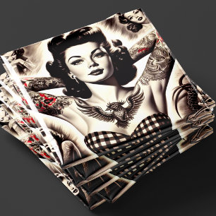 Oude zwart-wit getatoeëerde pin-up tekening magneet