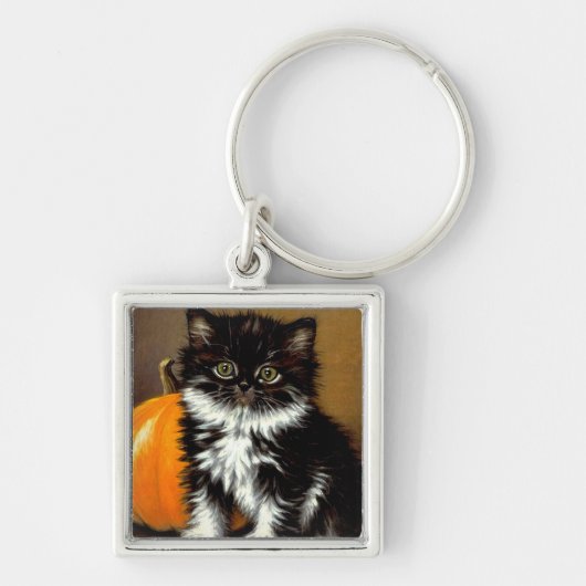 Oude zwart-wit Halloween kat Sleutelhanger (Voorkant)