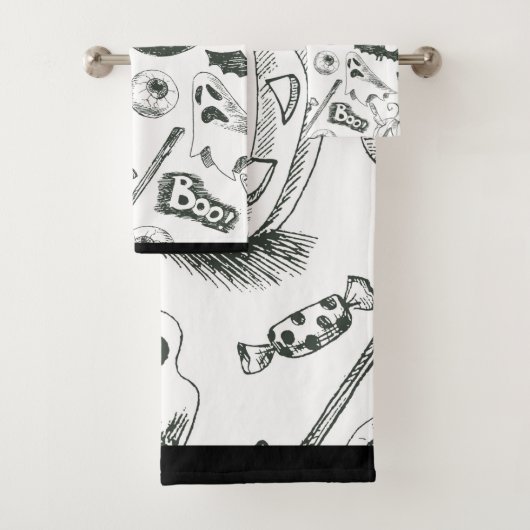 Oude zwart-wit Halloweenpatroon Bad Handdoek (Insitu)