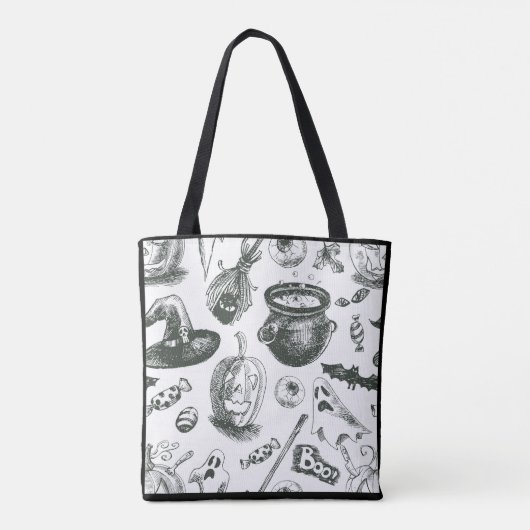 Oude zwart-wit Halloweenpatroon Tote Bag (Achterkant)