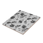 Oude zwart-wit papaver bloempatroon tegeltje (Zijkant)