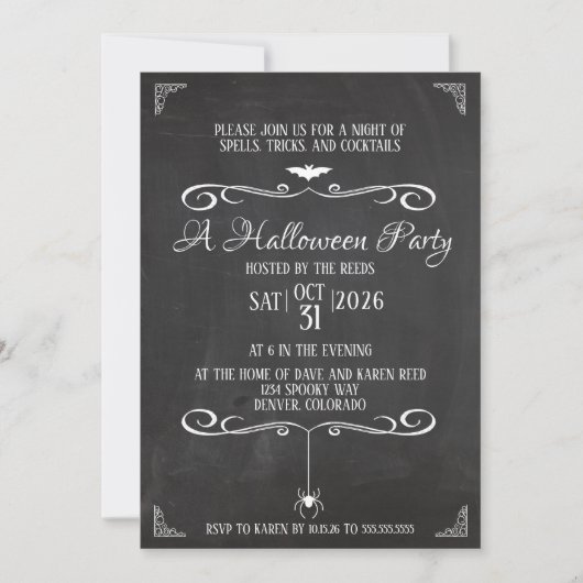 Oude zwart-wit schoolbord Halloween-feest Kaart (Voorkant)