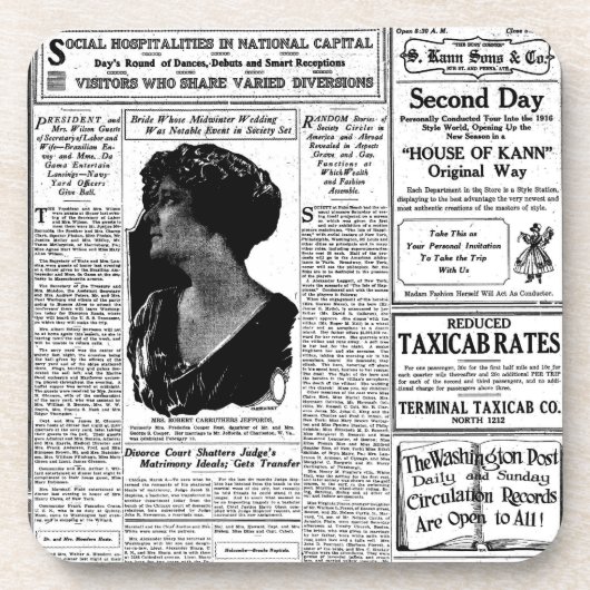 Oude zwart-witkrant,  retro-advertentie drankjes onderzetter (Voorkant)