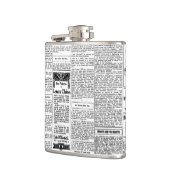 Oude zwart-witkrant, retro-advertentie heupfles (Links)