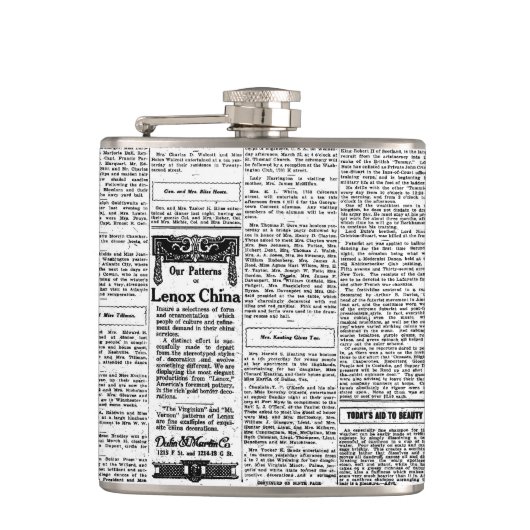 Oude zwart-witkrant, retro-advertentie heupfles (Voorkant)