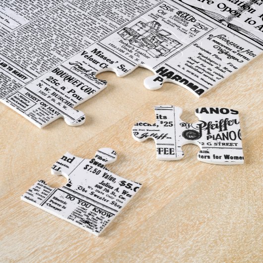Oude zwart-witkrant, retro-advertentie legpuzzel (Zijkant)