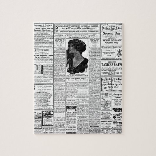 Oude zwart-witkrant,  retro-advertentie legpuzzel (Verticaal)
