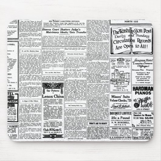 Oude zwart-witkrant,  retro-advertentie muismat (Voorkant)